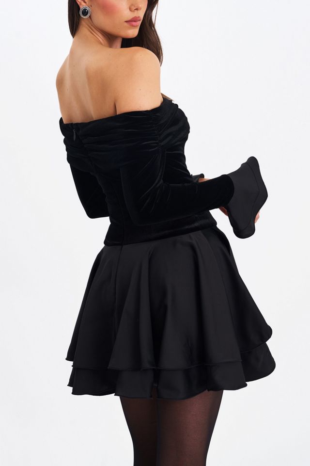 Miss Circle Magnolia Off-The-Shoulder Layered Velvet Mini Dress #4
