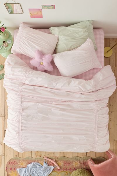 Willow Eyelet Ruched Cotton Percale Duvet Cover