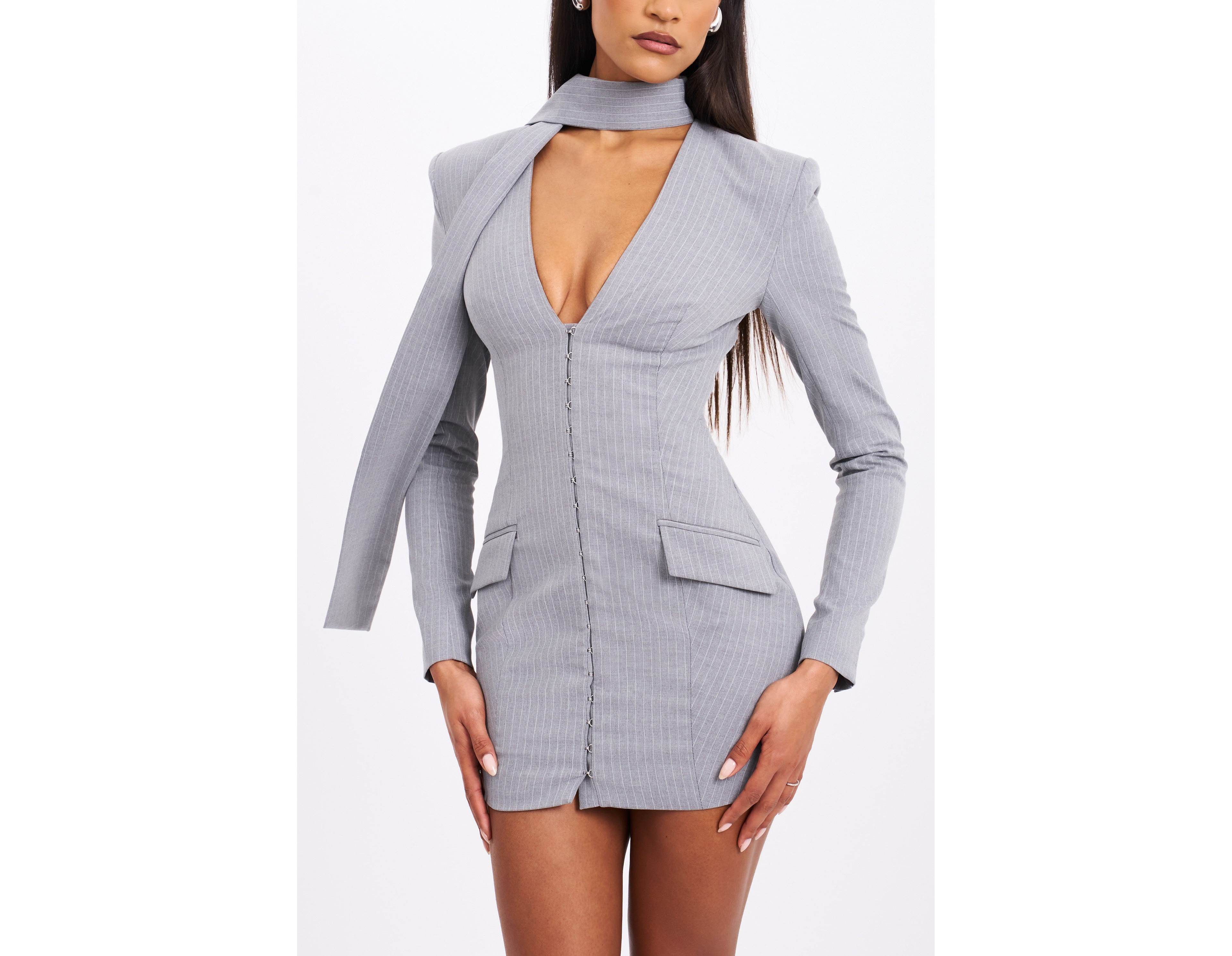 Miss Circle Tahlia Pinstripe Scarf Blazer Dress