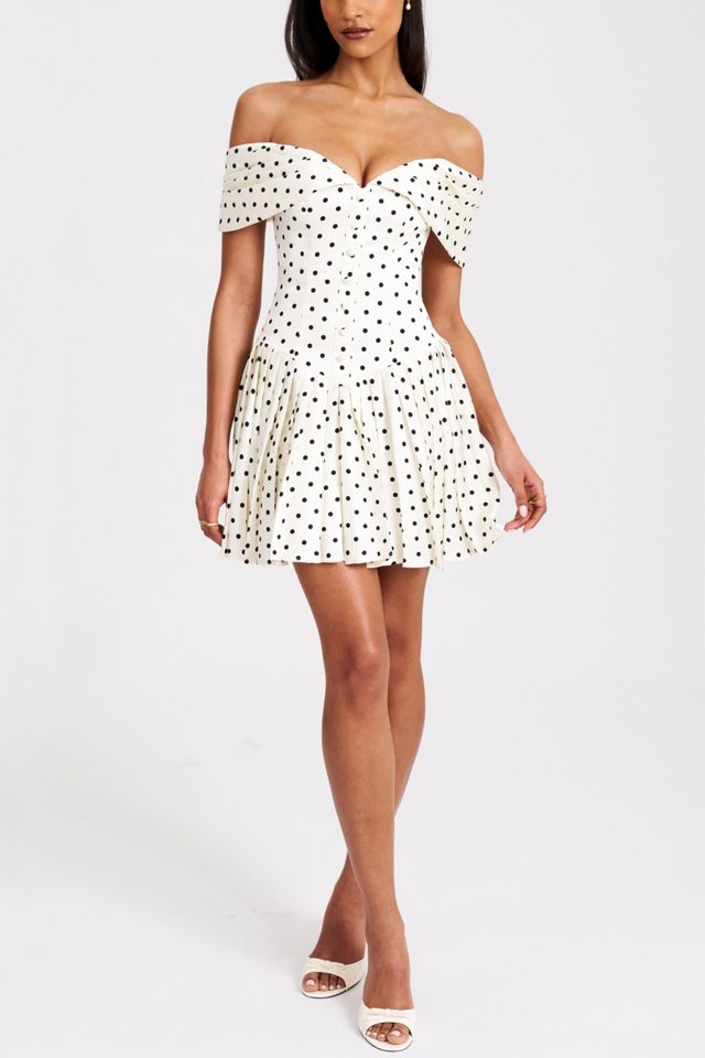 Miss Circle Edeline Polka Dot Off-The-Shoulder Pleated Mini Dress #1