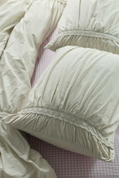 Willow Eyelet Ruched Cotton Percale Sham Set
