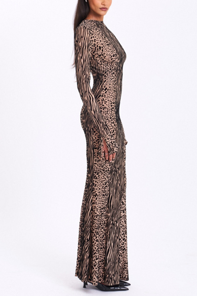 Miss Circle Waylynn Animal Print Burnout Velvet Maxi Dress