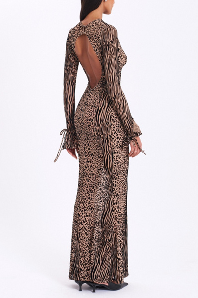 Miss Circle Waylynn Animal Print Burnout Velvet Maxi Dress