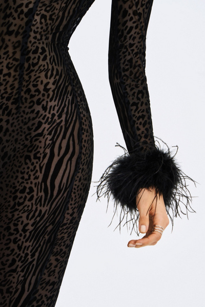 Miss Circle Patricia Fur Trim Burnout Velvet Maxi Dress