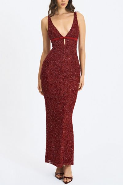 white christmas dresses Fatima Burgundy Crystal Sleeveless Corset Mermaid Maxi Dress main image 0