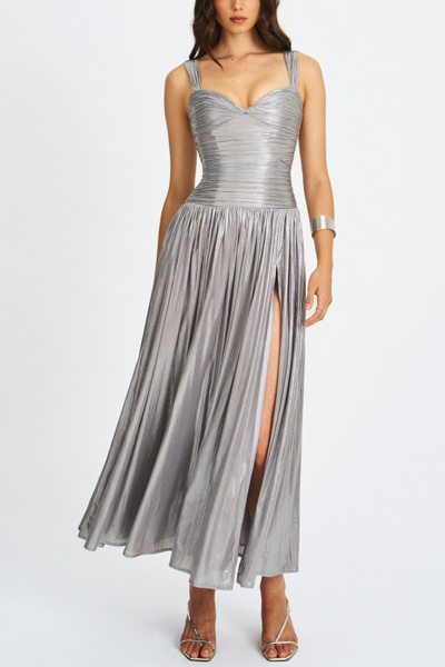 Miss Circle Palmer Glitter Drop Waist High Slit Maxi Dress