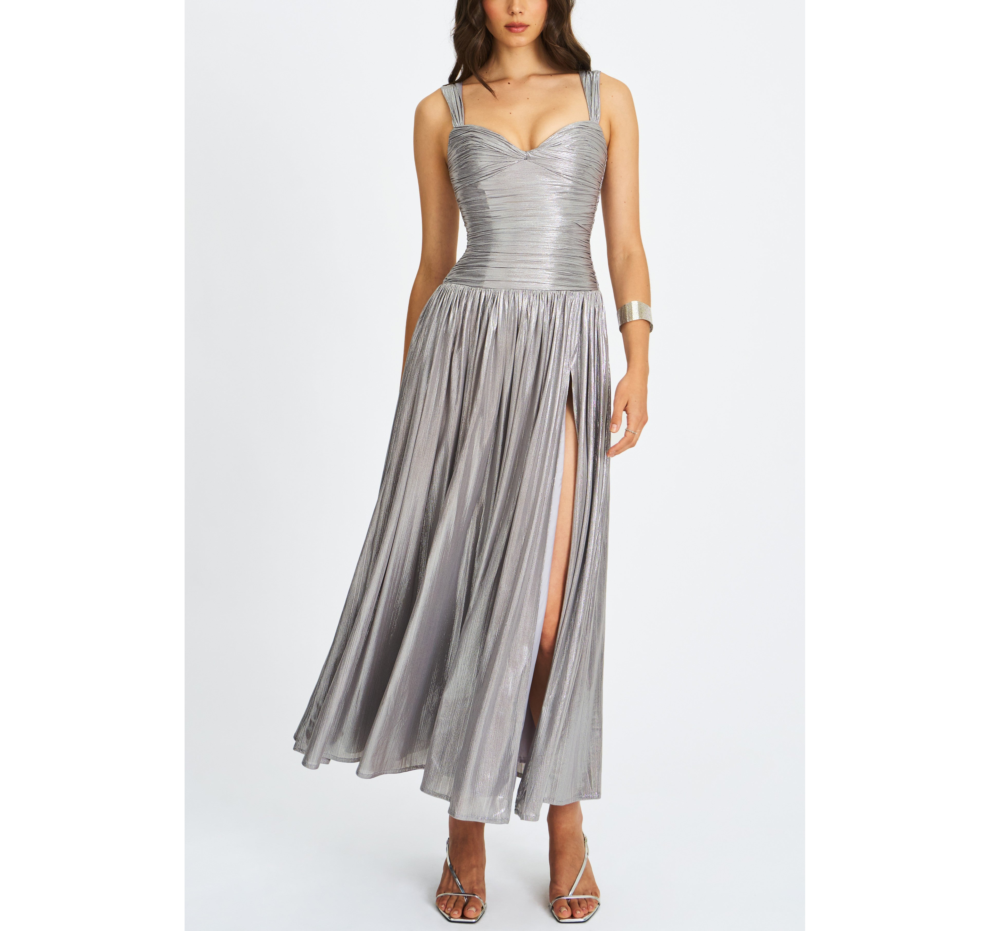 Miss Circle Palmer Glitter Drop Waist High Slit Maxi Dress