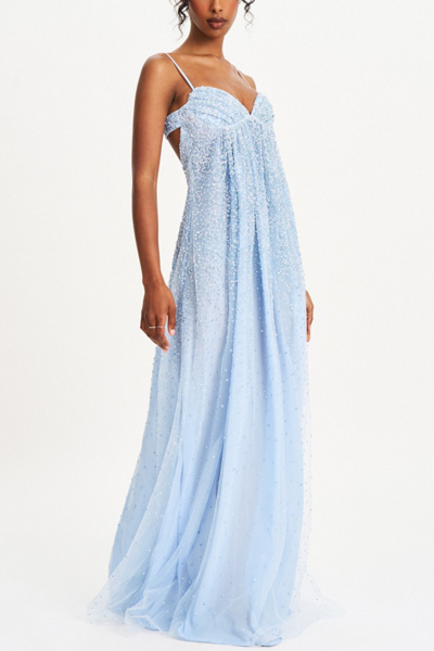 Miss Circle Wallie Strappy Rhinestone Embellished Maxi Dress