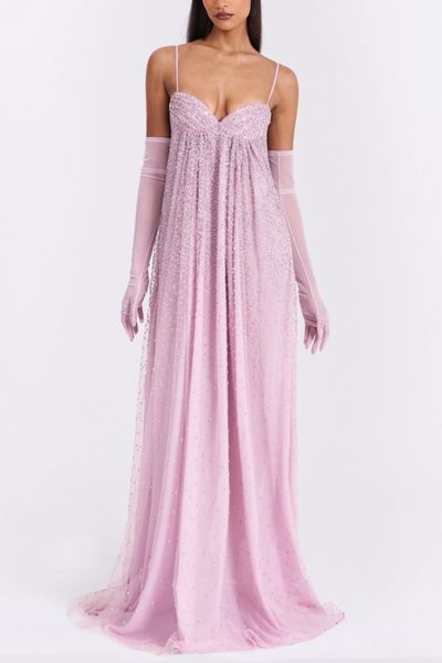 Miss Circle Wallie Strappy Rhinestone Embellished Maxi Dress