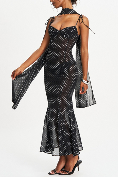 Miss Circle Yadira Mesh Chiffon Polka Dot Dress