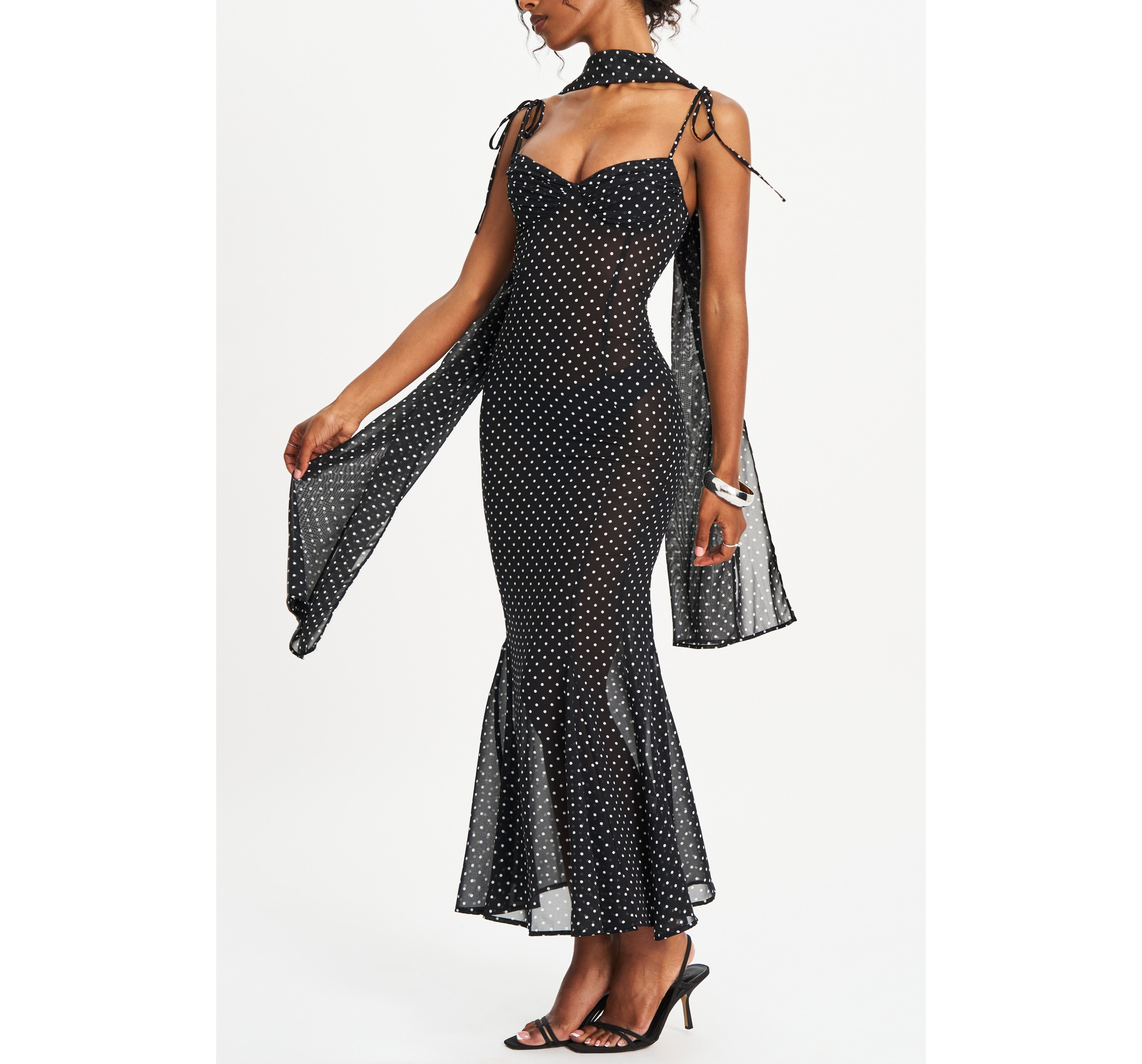 Miss Circle Yadira Mesh Chiffon Polka Dot Dress