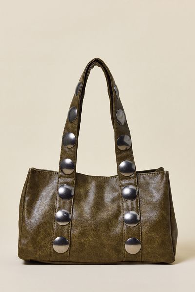 BDG Mara Studded Faux Leather Tote Bag
