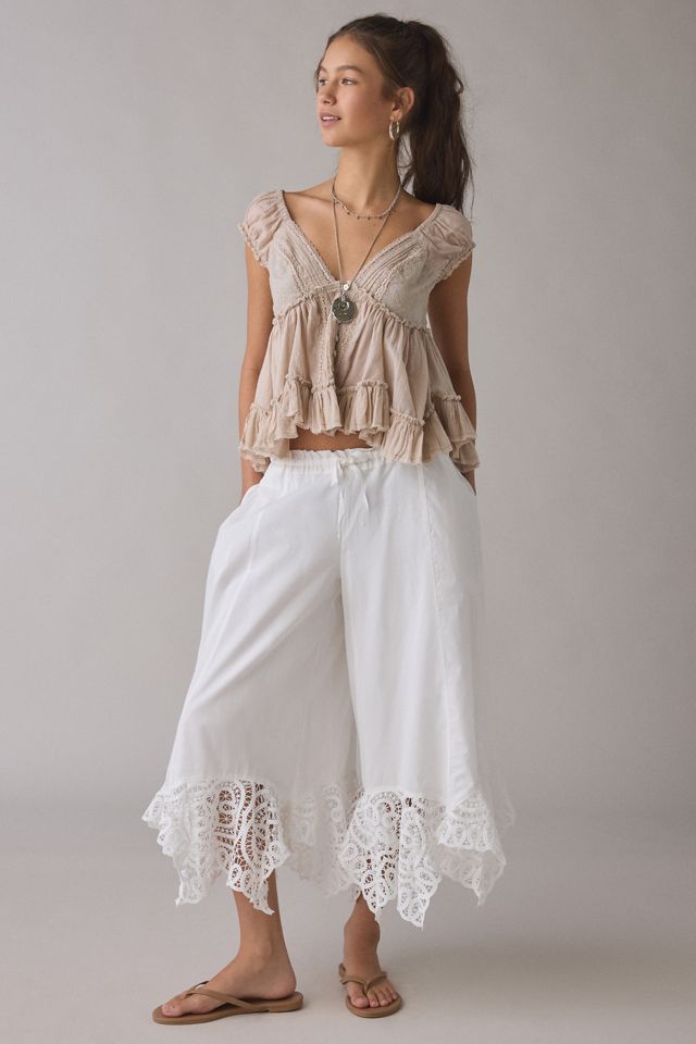Pantalon à jambe large Kimchi Blue Pinky Promise à bordure en dentelle #1