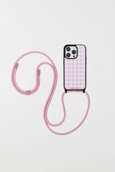 Cordée Cases Cairo Iphone Case + Crossbody Strap Set In Gingham Blush At Urban Outfitters In Pink