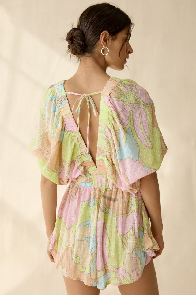 Out From Under Sandy Beach Plunging Short Sleeve Romper #1