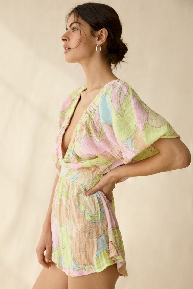 Out From Under Sandy Beach Plunging Short Sleeve Romper #2