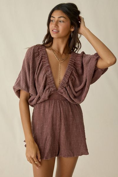 Out From Under Sandy Beach Plunging Short Sleeve Romper