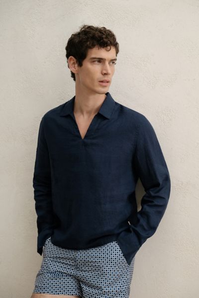Onia Linen Long Sleeve Popover Shirt