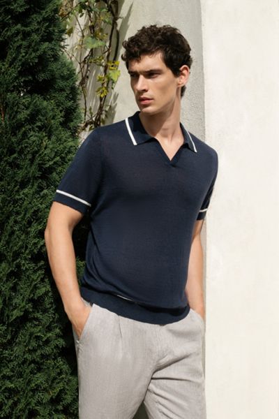 Onia Linen Johnny Collar Polo Sweater
