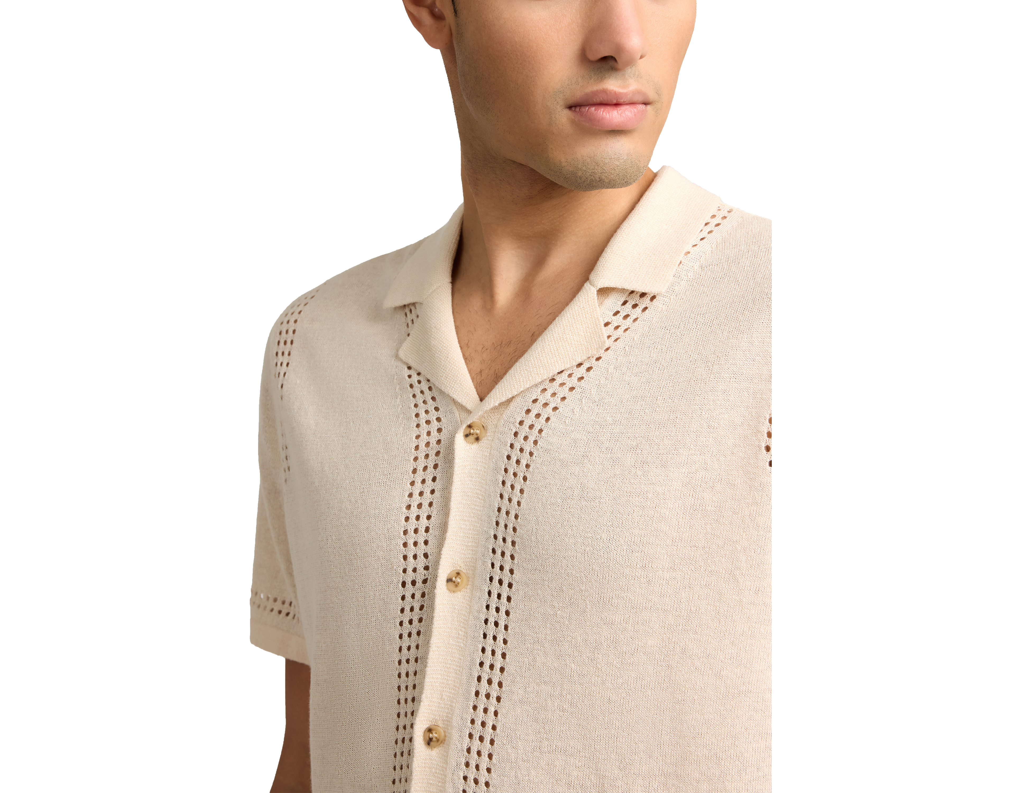 Onia Linen Knit Eyelet Camp Shirt