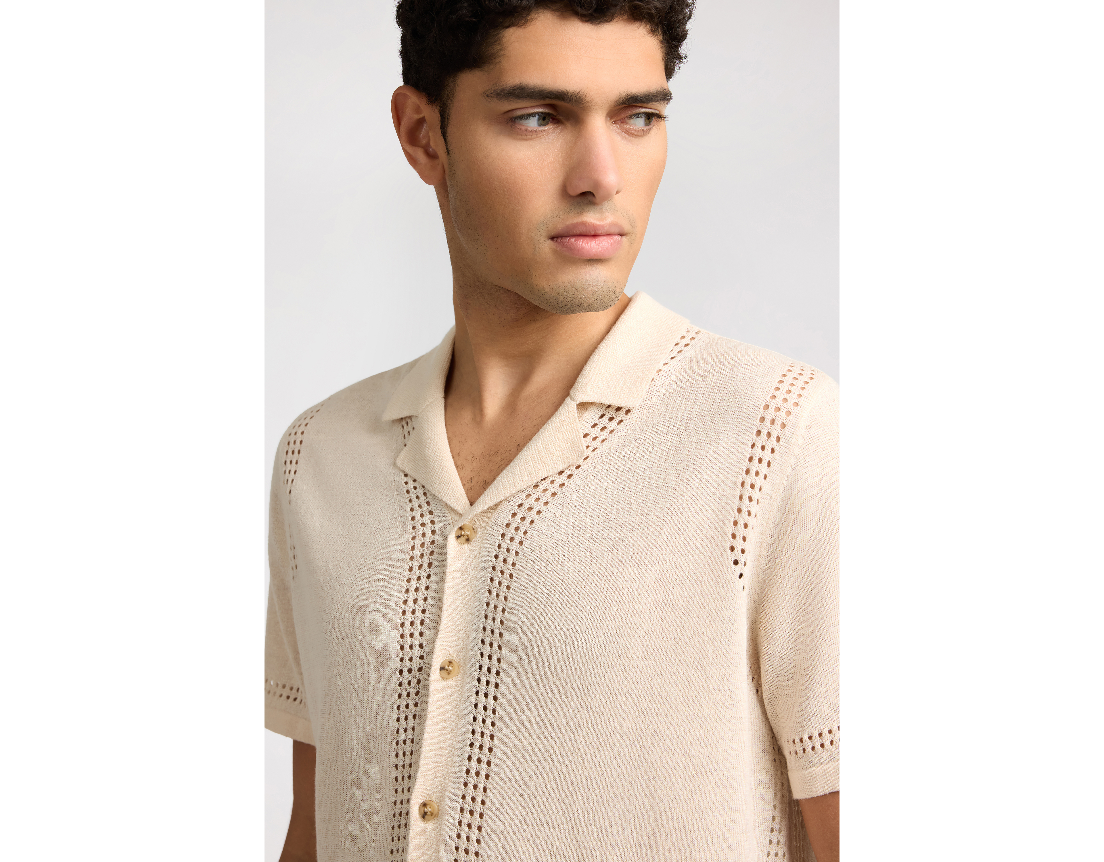 Onia Linen Knit Eyelet Camp Shirt