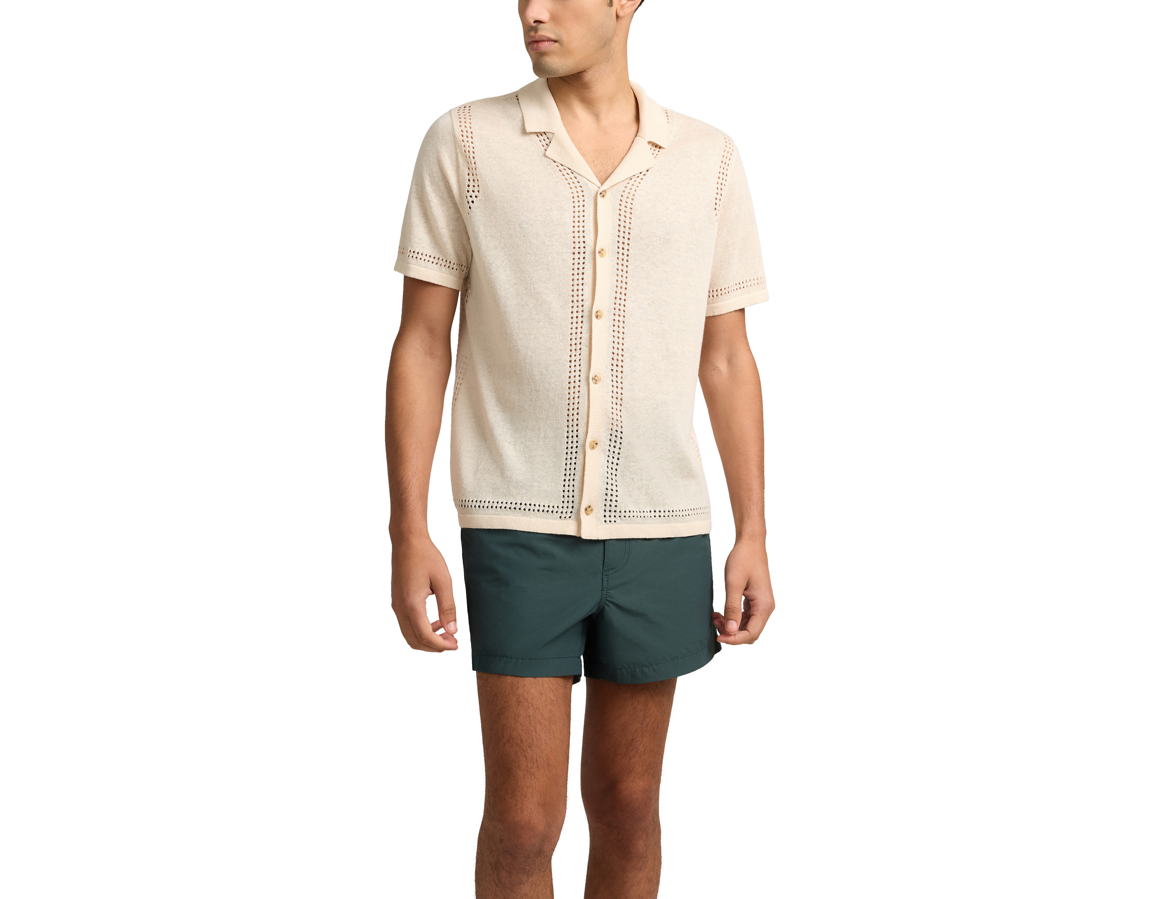 Onia Linen Knit Eyelet Camp Shirt
