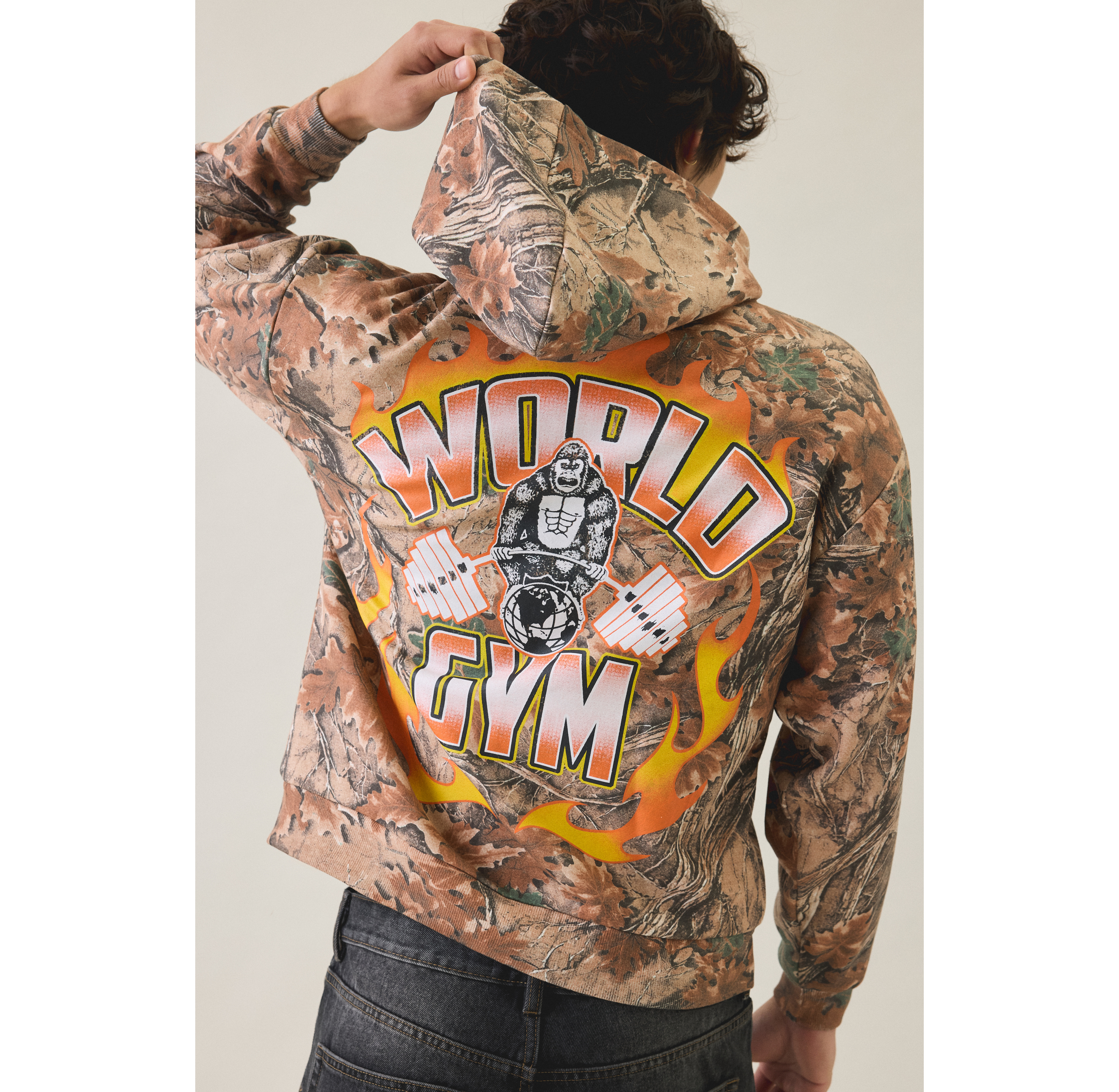 World Gym Graphic Camo Zip-Up Hoodie Sweatshirt