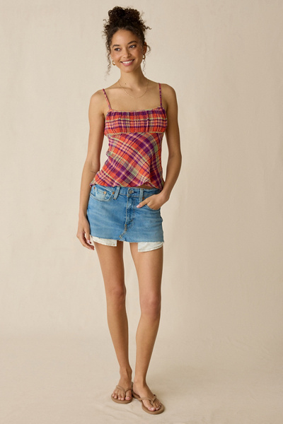 BDG Molly Plaid Ruched Babydoll Cami