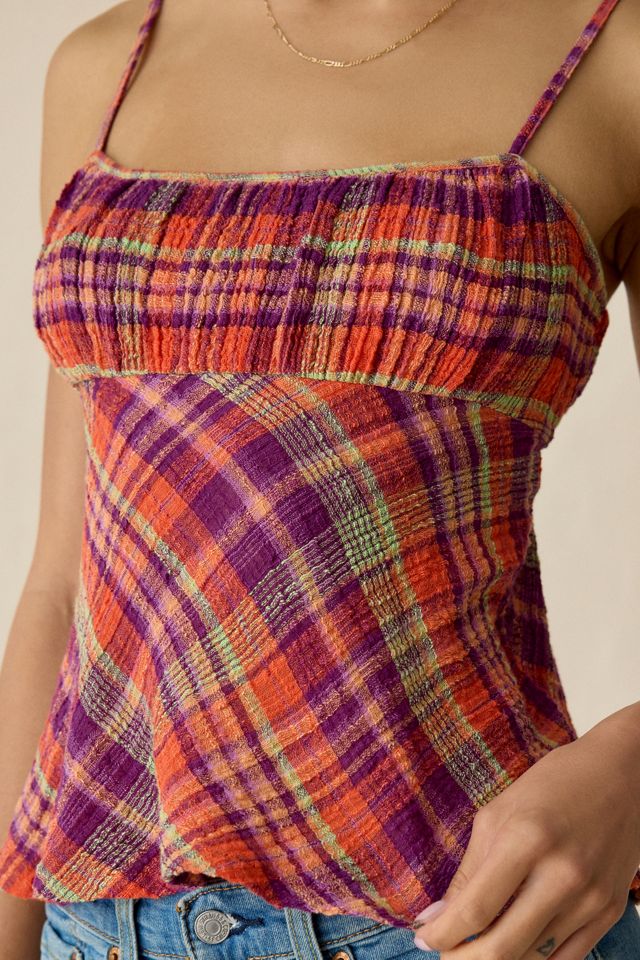 BDG Molly Plaid Ruched Babydoll Cami #1