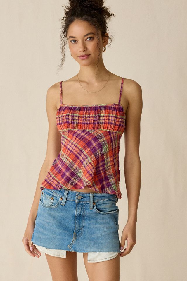 BDG Molly Plaid Ruched Babydoll Cami #2
