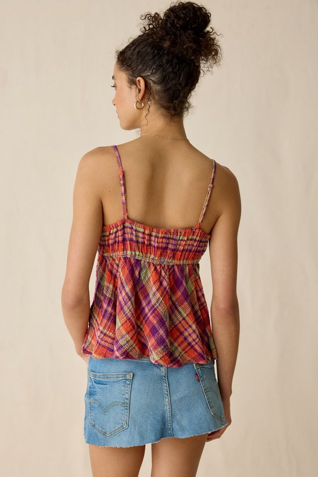 BDG Molly Plaid Ruched Babydoll Cami #4