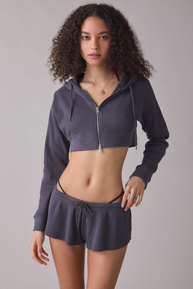 Out From Under So Fetch Waffle Knit Cropped Zip-Up Hoodie Sweatshirt #2