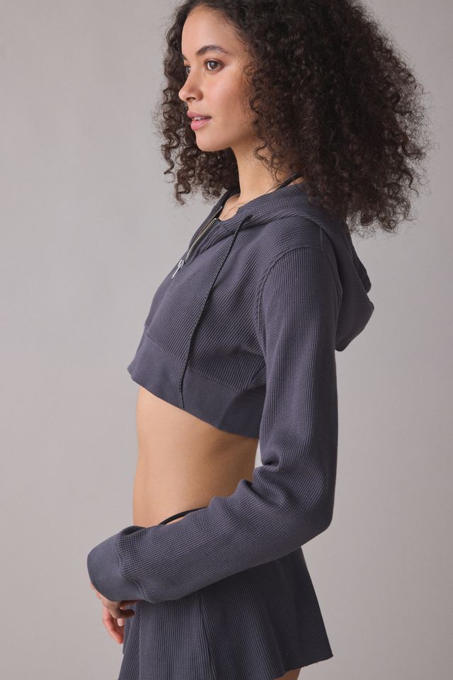 Out From Under So Fetch Waffle Knit Cropped Zip-Up Hoodie
