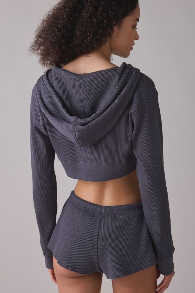 Out From Under So Fetch Waffle Knit Cropped Zip-Up Hoodie Sweatshirt #4