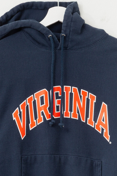 Vintage Y2K Champion Virginia Navy Blue Reverse Weave Spell Out Hoodie Sweatshirt