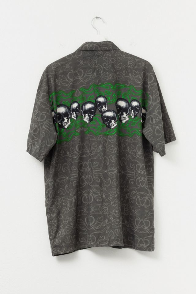 Vintage Y2K Skull Graphic Print Short Sleeve Button Up Shirt #2