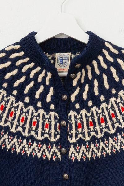 Vintage 1960s Danish Blue Wool Sweater Metal Buttons