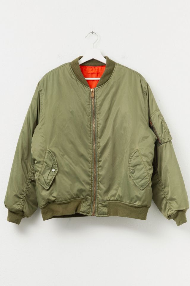 Vintage 1980s Distressed Green Nylon Bomber Flight Jacket | Urban