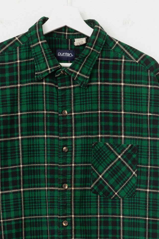 Vintage 1980s Green Black Plaid Cotton Flannel Button Up Shirt Made in USA #1