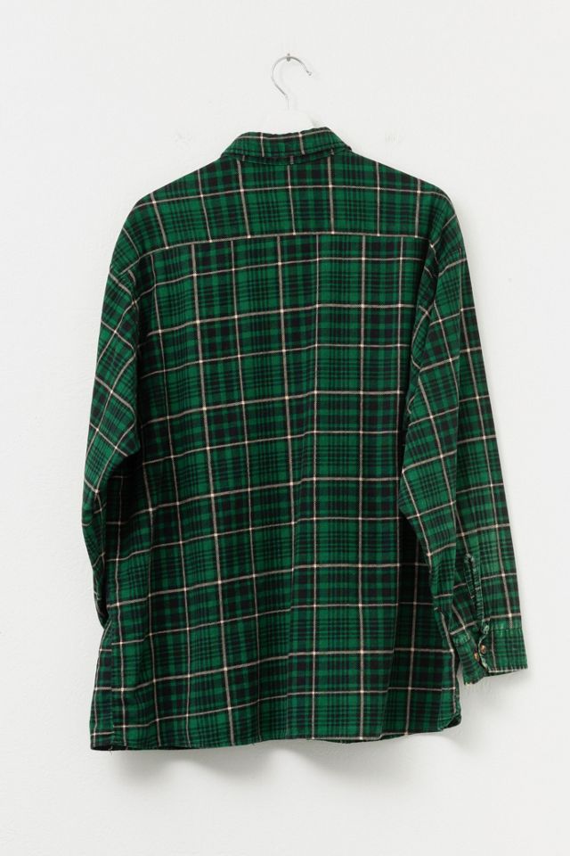 Vintage 1980s Green Black Plaid Cotton Flannel Button Up Shirt Made in USA #2