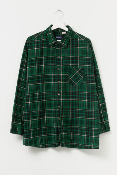 Vintage 1980s Green Black Plaid Cotton Flannel Button Up Shirt Made in USA