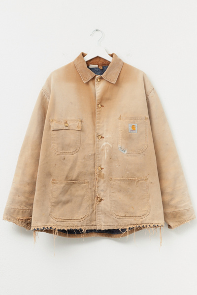 Vintage 1990s Carhartt Distressed Canvas Blanket Lined Chore Coat Made in USA