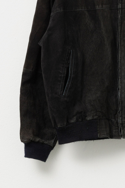 Vintage 1990s Distressed Black Suede Leather Bomber Jacket