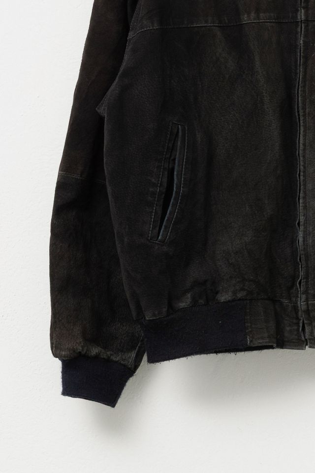 Vintage 1990s Distressed Black Suede Leather Bomber Jacket | Urban