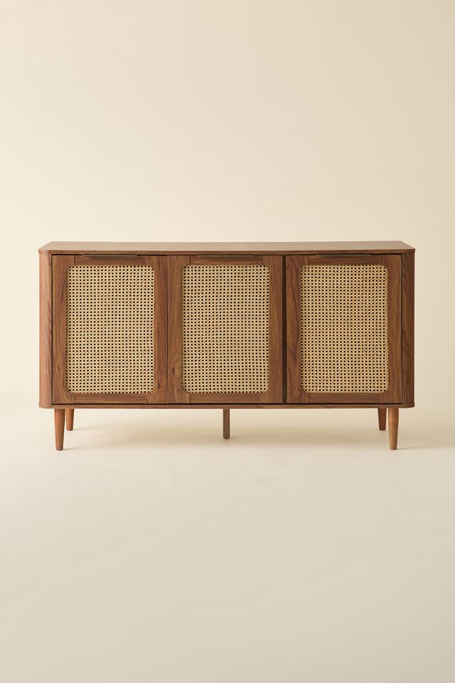 Mabel 3-Door Cane Paneled Storage Console #1