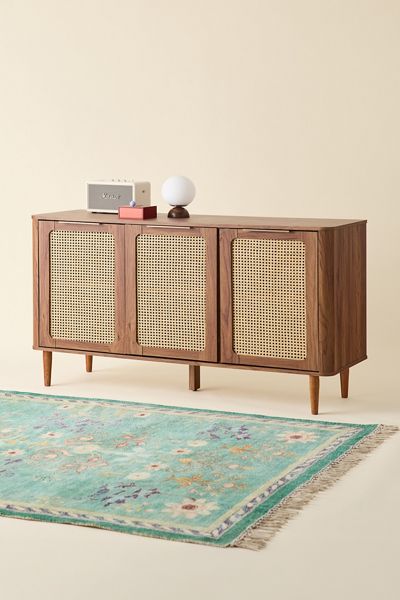 Console de rangement Mabel à 3 portes avec panneaux en cannage