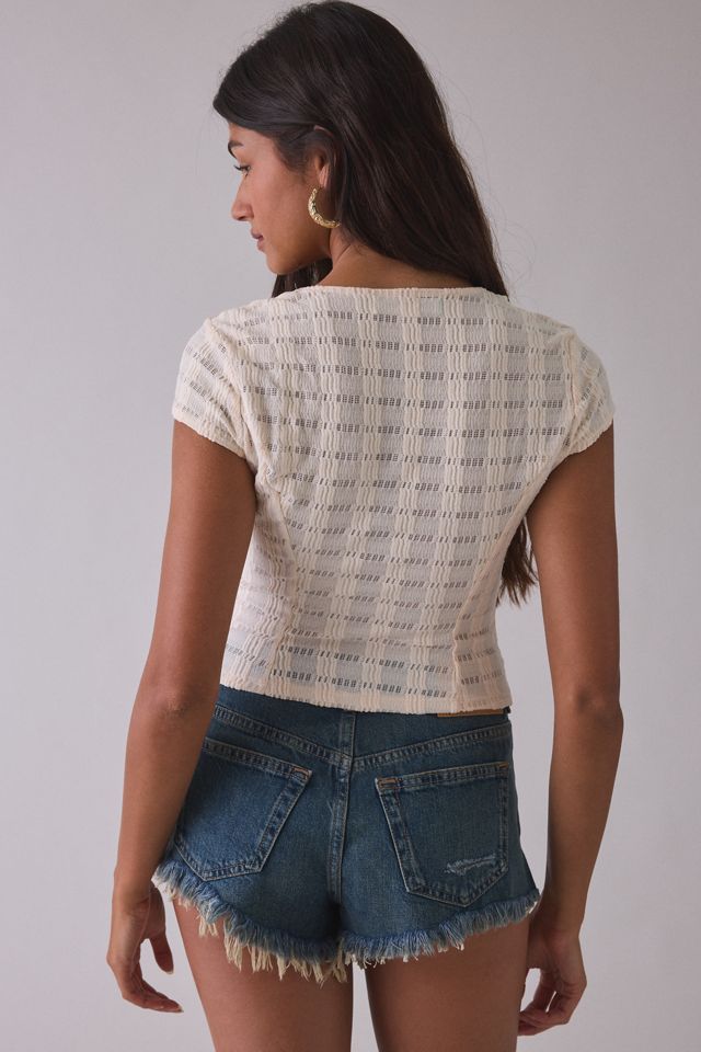 UO Lights Out Square Neck Short Sleeve Fitted Blouse #1