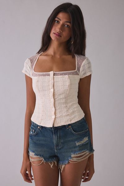 UO Lights Out Square Neck Short Sleeve Fitted Blouse