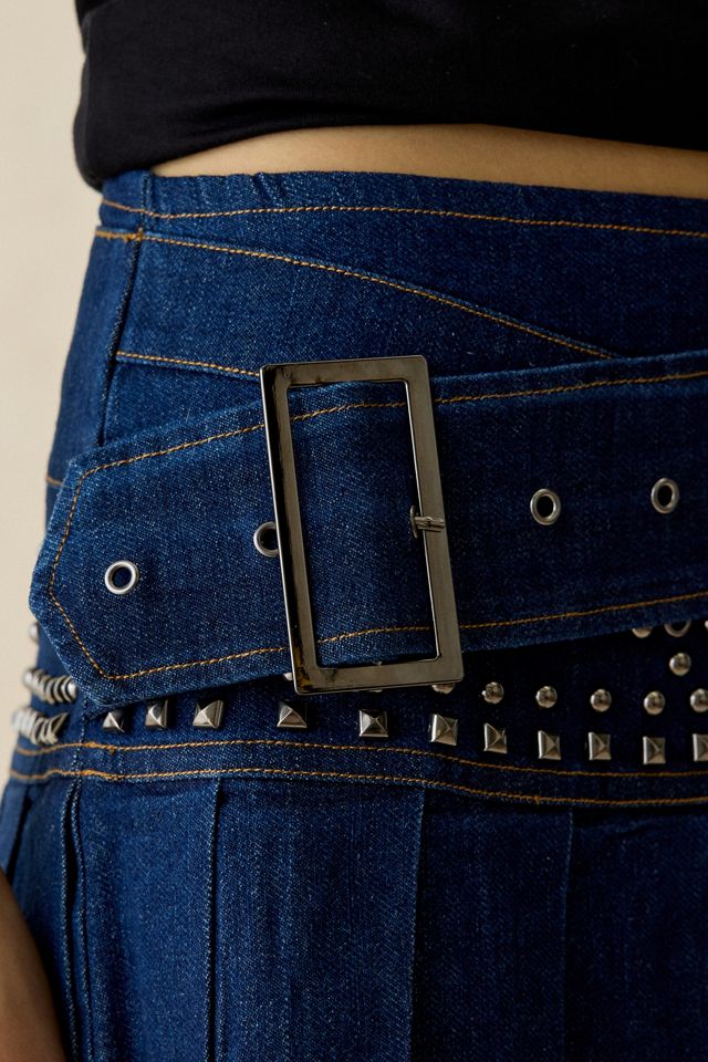 Mini-jupe plissée en denim à taille basse avec ceinture Mason I.AM.GIA #4