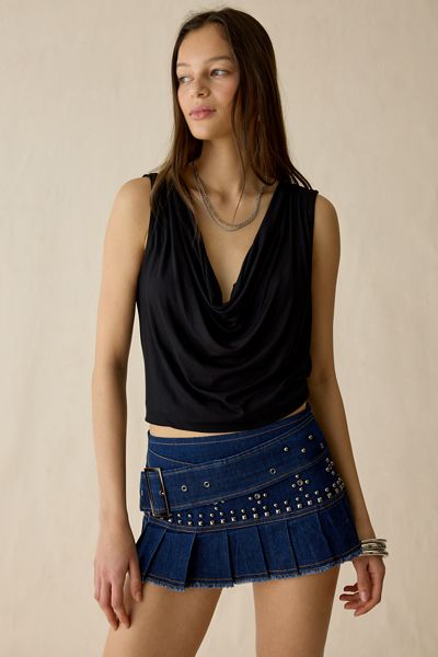 I.AM.GIA Mason Belted Low-Rise Pleated Denim Mini Skirt
